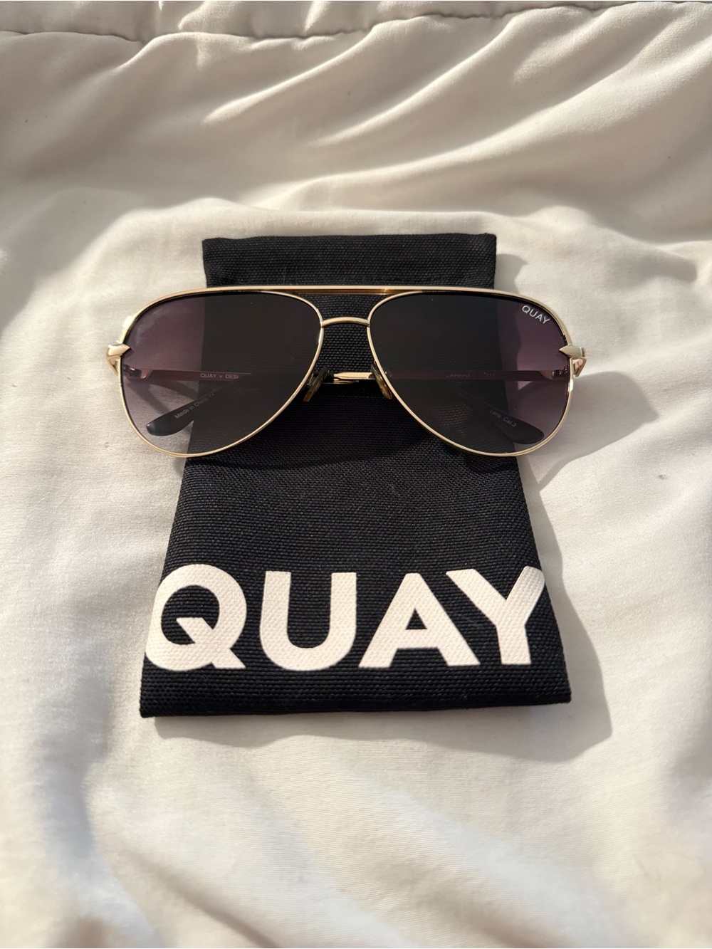 Quay x Desi - Sahara Sunglasses | Gold Frame with Black Lenses | OS